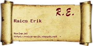 Raics Erik névjegykártya